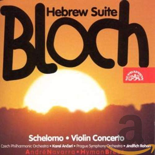 CD cover for Bloch’s “Schelomo” featuring a sunset and bold text.