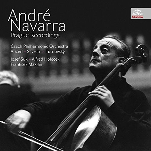 Black and white CD cover featuring cellist André Navarra performing.