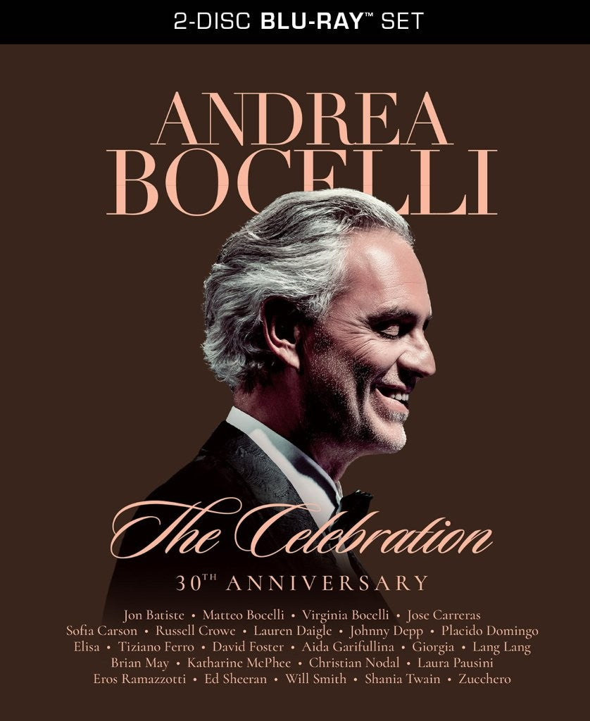 Andrea Bocelli “The Celebration” 30th Anniversary Blu-ray cover with artist portrait.