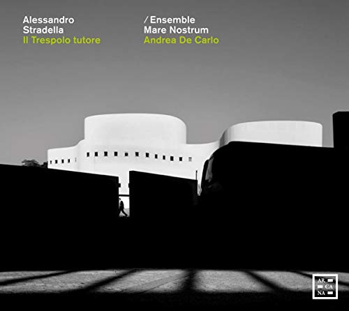 "CD cover with a black and white building image and text."