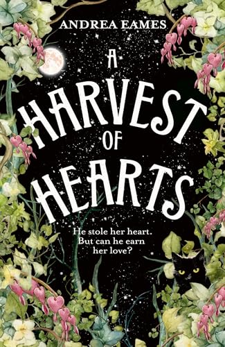 Book cover: dark background, floral border, white text, and a black cat.