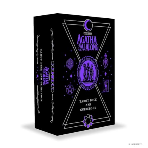 Black tarot deck box with purple geometric design and "Agatha All Along" text.