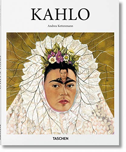 Book cover featuring Frida Kahlo's self-portrait with a lace headdress and flowers.
