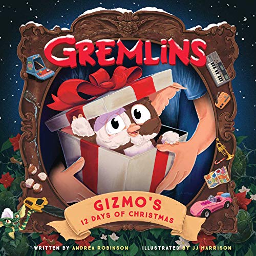 “Gremlins” storybook cover featuring Gizmo emerging from a gift box.