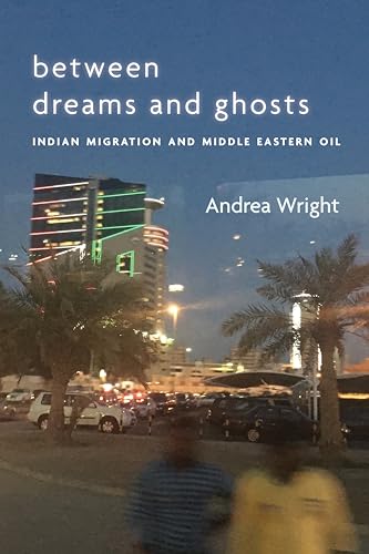 Book cover with city skyline, palm trees, and title “Between Dreams and Ghosts.”
