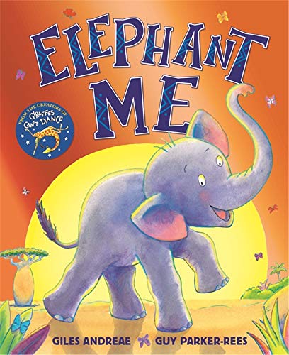 Book cover: illustrated baby elephant with colorful flowers and sunset.