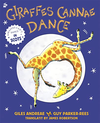 Book cover: giraffe attempting a dance pose against a blue, starry background.