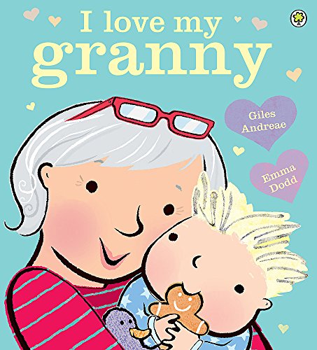 Book cover: Granny with child, red glasses, hearts, and title text.