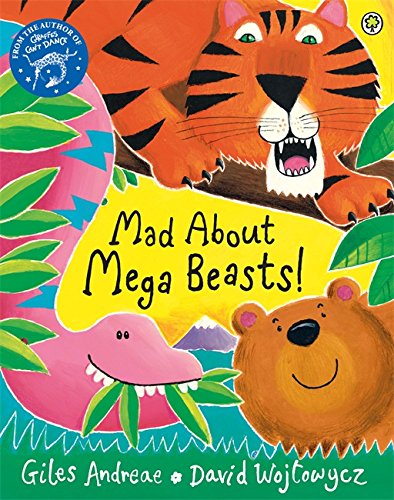 Book cover: tiger, bear, and pink monster with colorful foliage.