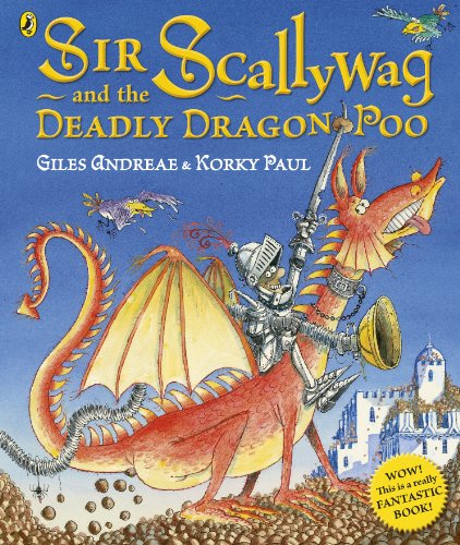 Book cover: knight facing a red dragon with scattered droppings.