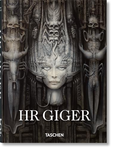 Book cover featuring HR Giger's biomechanical art with a central face and skeletal figures.