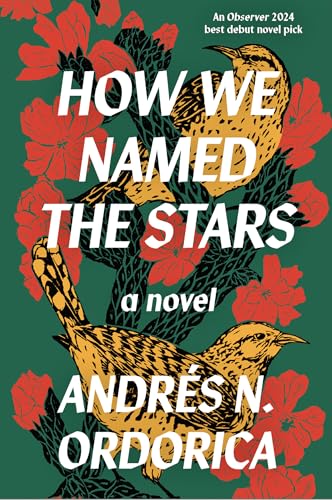Book cover with two yellow birds, red flowers, and green background text.