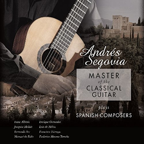 "Album cover with a man holding a guitar, Spanish landscape in the background."