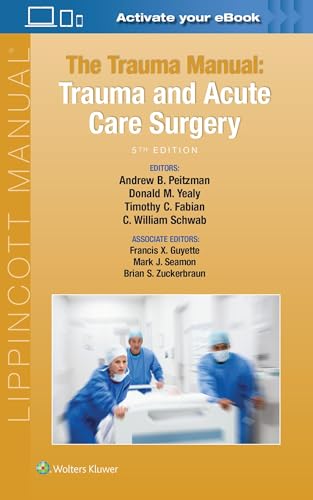 Book cover: "The Trauma Manual," 5th edition, with surgical staff image.