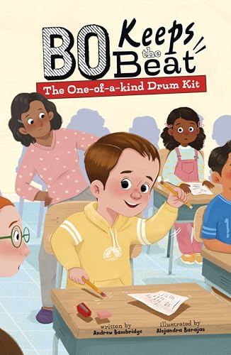 Book cover depicting children in a classroom with a drum kit title.