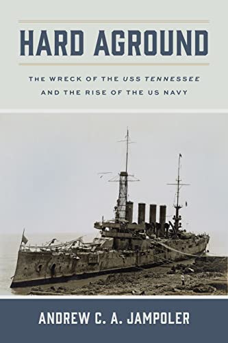 Book cover: “Hard Aground” depicting a historic, beached battleship.