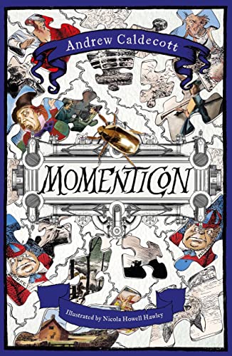 Book cover for "Momenticon" with illustrated characters and mechanical details.