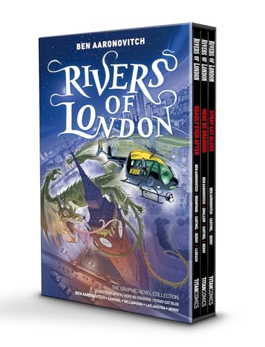 Slipcase containing three “Rivers of London” graphic novels with dragon artwork.