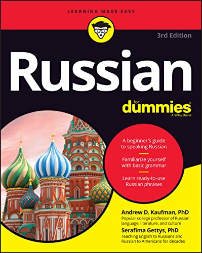 Russian for Dummies" book cover with colorful Saint Basil's Cathedral image.