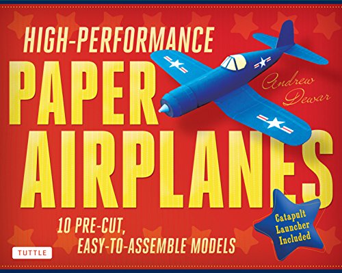 Box for a paper airplane kit with a blue plane illustration.