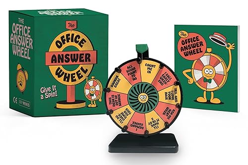 The Office Answer Wheel game box, instruction booklet, and a spinning decision wheel.
