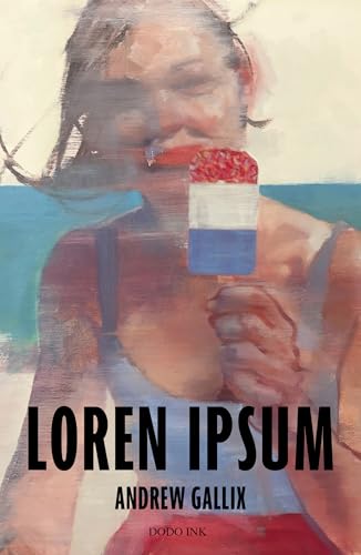 Book cover: woman eating a popsicle, painted style, title "Loren Ipsum".