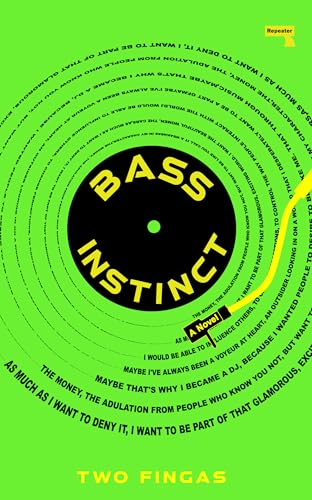 Book cover: "Bass Instinct" with black text on a neon green spiral design.