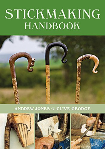 Book cover showing three handmade walking sticks and carving details.