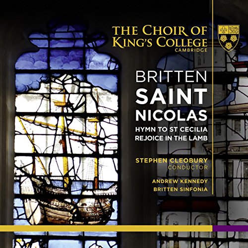 CD cover featuring a stained glass window and text for Britten’s choral works.