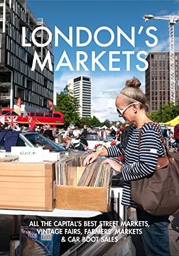 Book cover featuring a woman browsing vinyl records at a London market.