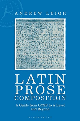 Blue book cover with white text: "Latin Prose Composition" and ancient inscription.