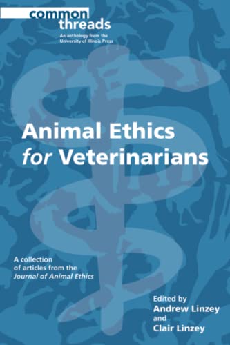 Book cover: “Animal Ethics for Veterinarians” with a caduceus symbol.
