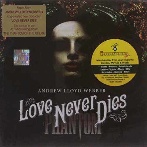 CD cover for Andrew Lloyd Webber's Love Never Dies featuring a pale, masked face.
