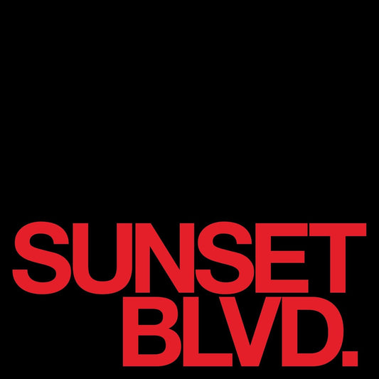 Black background with red text reading "SUNSET BLVD." in large, bold letters.