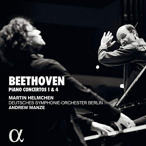 CD cover featuring a pianist and conductor, with text “Beethoven Piano Concertos.”
