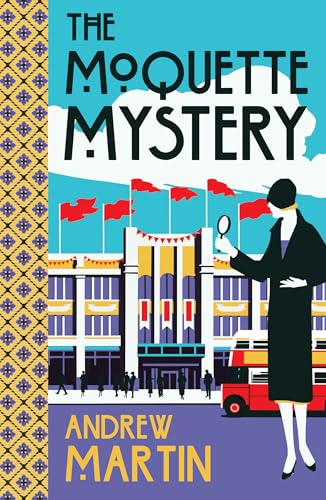 Book cover illustration showing a woman with a magnifying glass before a grand building.