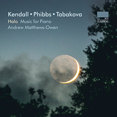CD cover for "Halo - Music for Piano" with a moonlit landscape.