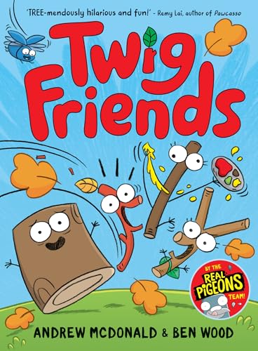 Cartoon book cover featuring four animated twig characters with googly eyes against a blue sky.