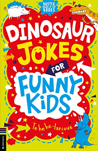 Book cover with colorful dinosaur illustrations and bold text: "Dinosaur Jokes".