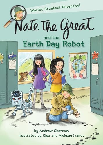 Book cover: Nate the Great with friends, a robot, and Earth Day theme.