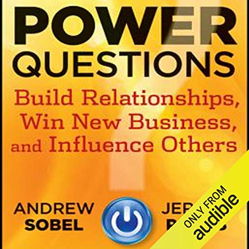 Book cover for "Power Questions" by Andrew Sobel, with audible logo.