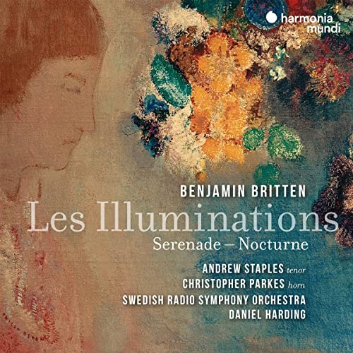 CD cover for Britten’s “Les Illuminations” with portrait and abstract art.