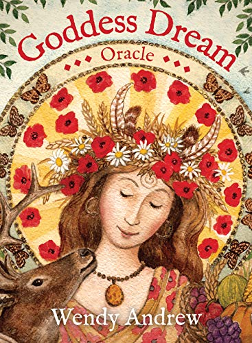 Watercolor illustration of a woman with a floral crown, a deer, and butterflies.