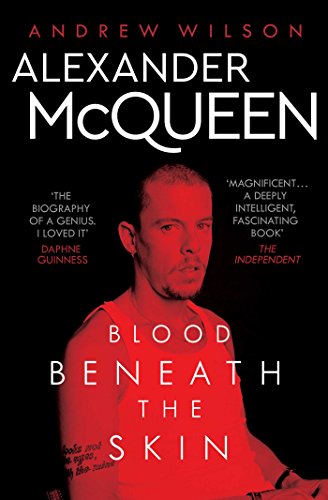 Book cover: Alexander McQueen biography with portrait in red tones.