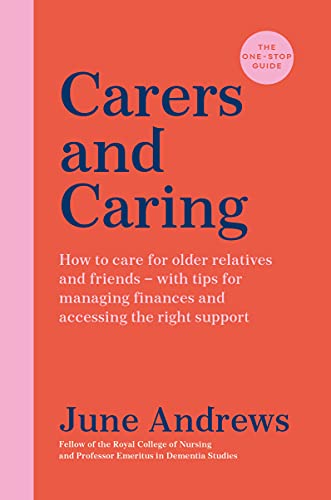 Red book cover with white text: "Carers and Caring" by June Andrews.