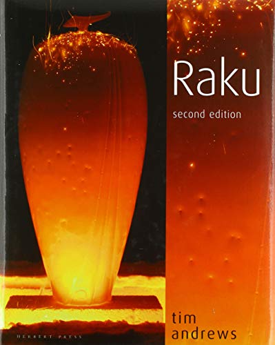 Book cover with a glowing, orange raku pottery vase and text "Raku".