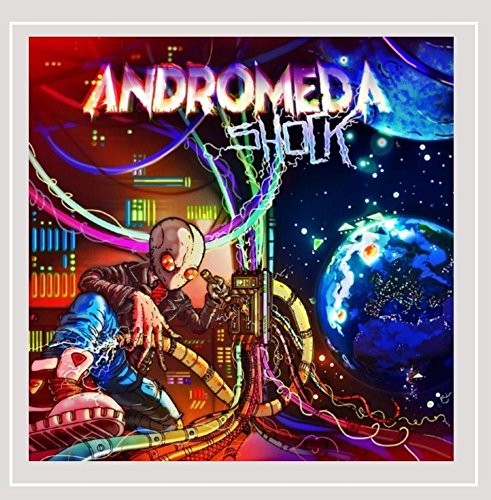 CD cover: sci-fi illustration of a robot and Earth with neon lights.