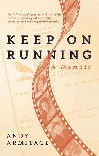 Book cover: "Keep on Running" memoir with filmstrip and bird image.