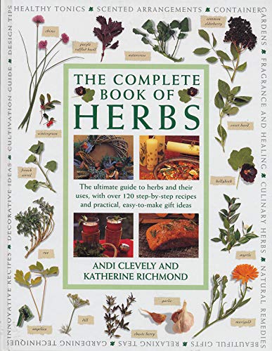 Book cover titled The Complete Book of Herbs surrounded by various illustrations of herbs.