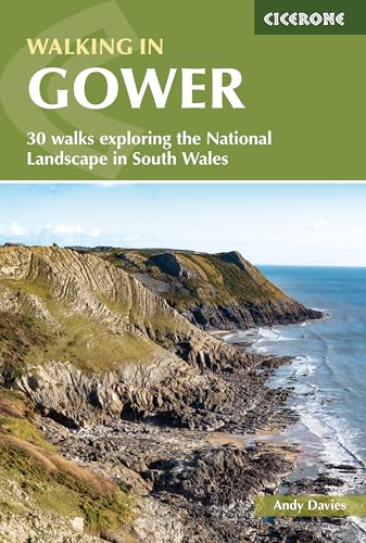Book cover: “Walking in Gower” with coastal landscape image.